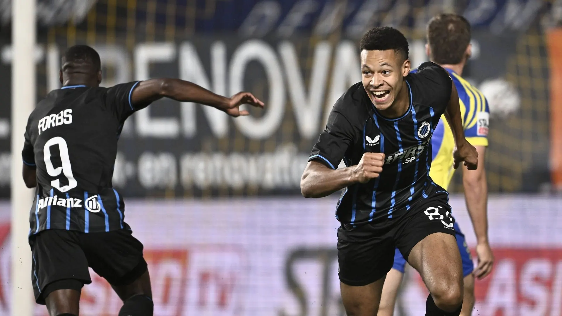 Kaye Furo celebrates his first Pro League goal for Club Brugge, against Sint-Truiden in December 2025